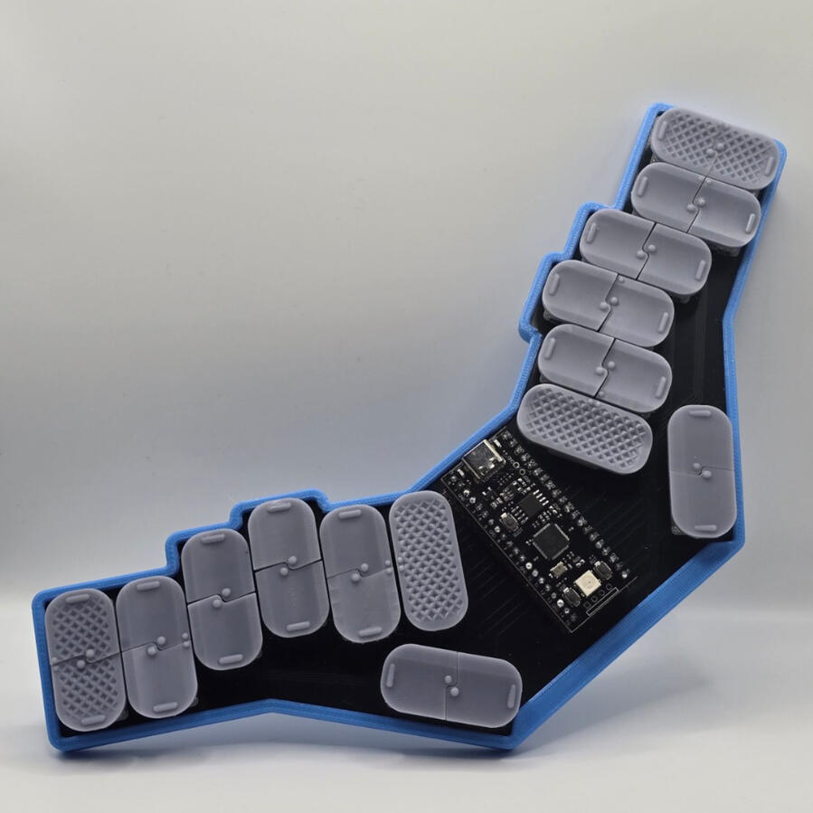 Hand soldered Starboard Steno Keyboard with resin printed steno style keycaps and 3d printed case.